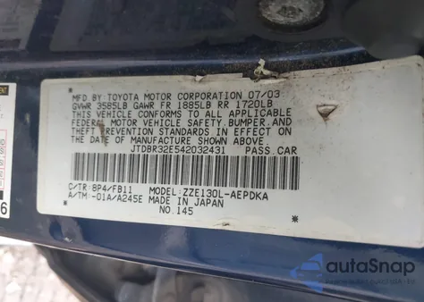 2004 Toyota Corolla Ce z USA, uszkodzony, nr VIN JTDBR32E542032431